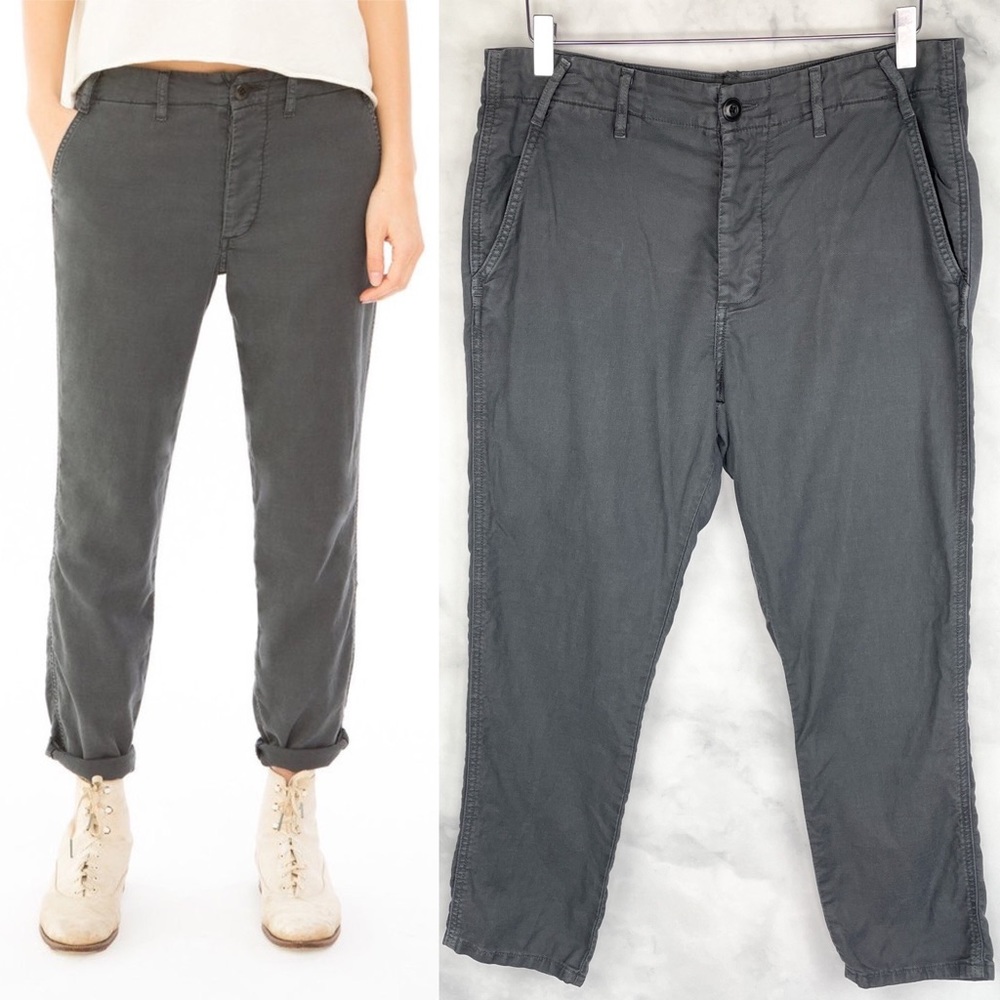 The GREAT Miner Linen Tencel Blend Slim Straight Crop Ankle Trouser Pants  Gray